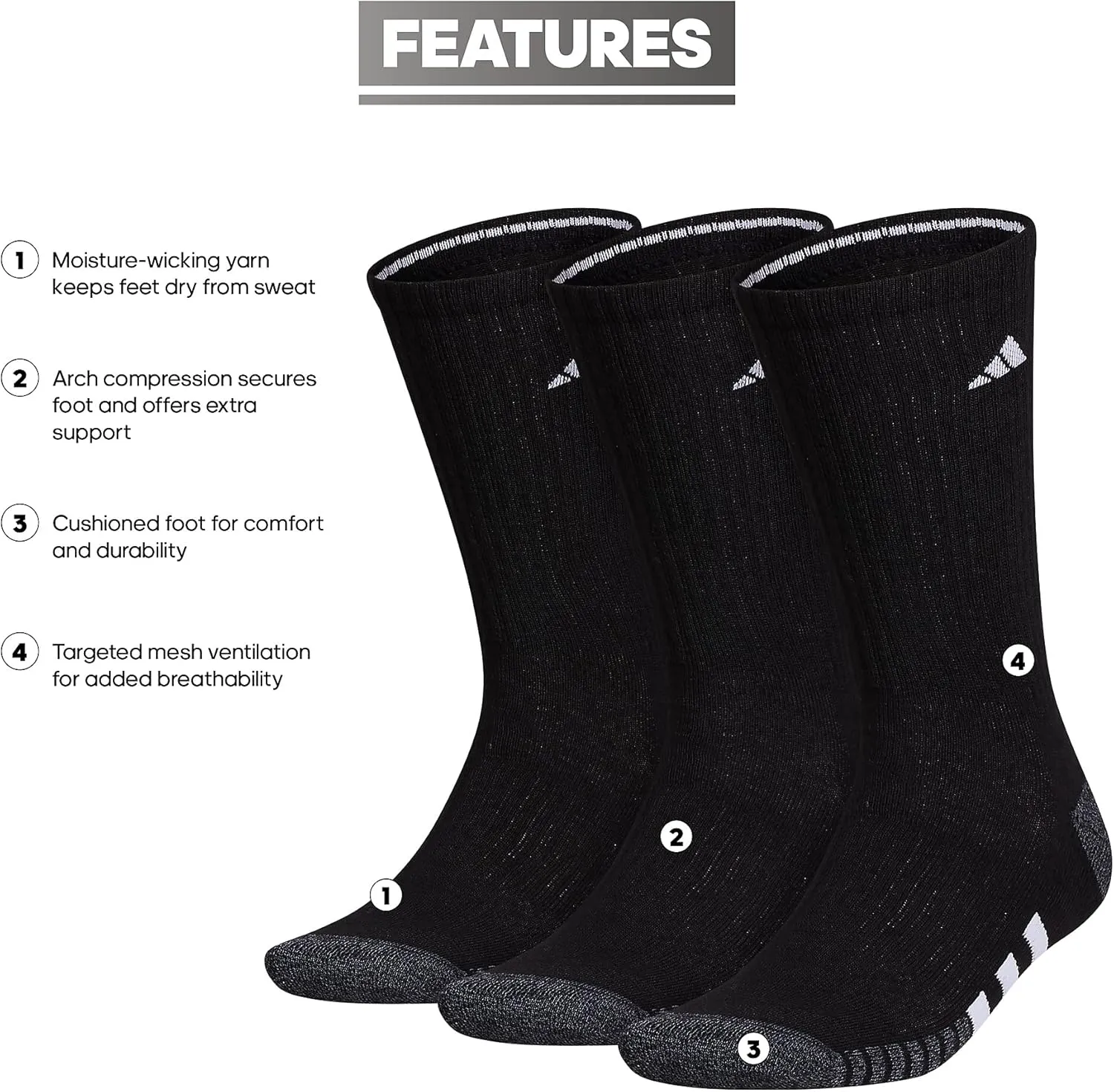 adidas Men's Cushioned Crew Socks Above The Ankle Fit with Arch Compression (3 Pairs)