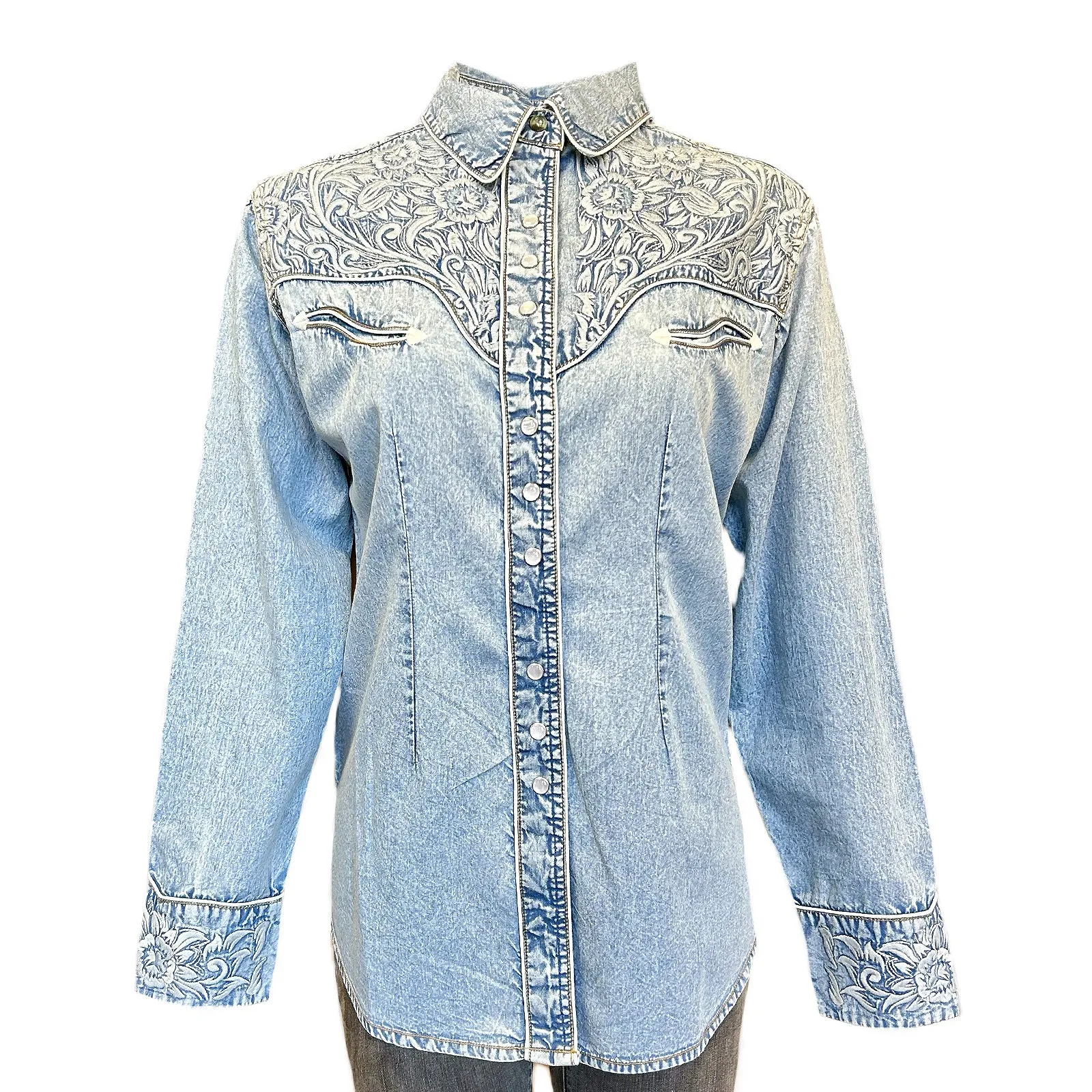 Women's Vintage Tooling Embroidery Denim & Blue Western Shirt