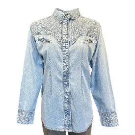 Women's Vintage Tooling Embroidery Denim & Blue Western Shirt